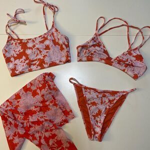 4 Piece Floral Bikini Sarong Set